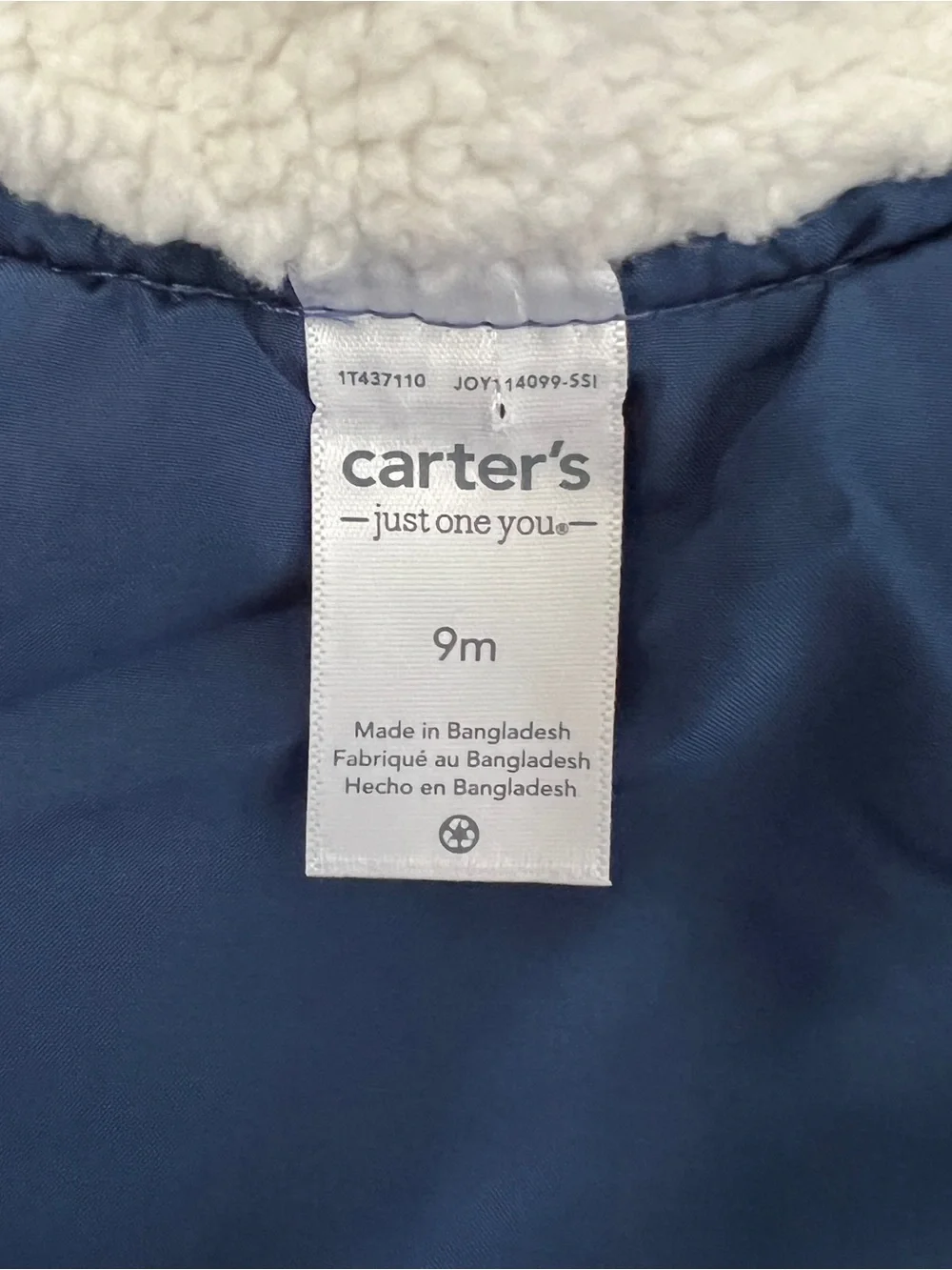 Carter’s Lightweight Quilted Vest Baby 9M Navy Blue  Zip Front Layering